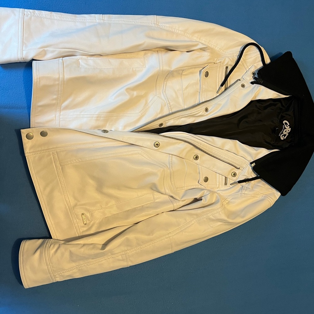 G By Guess Los Angeles. Size: S. Color: White. Condition: Used. Black hood.